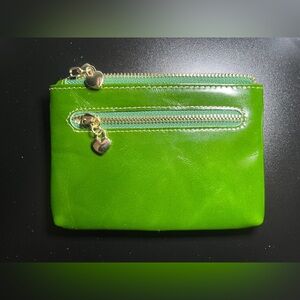 Bo Green Leather Zip Coin Purse Small Wallet Key Ring